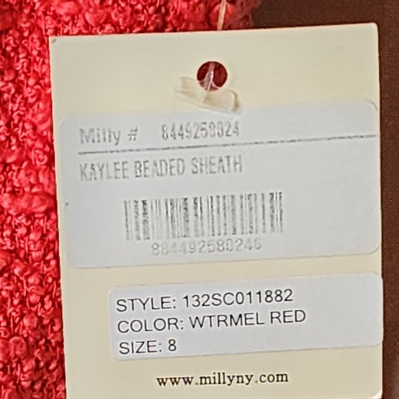 Milly of New York dress Kaylee Beaded Sheath in Watermelon Red Size 8 - Picture 4 of 4